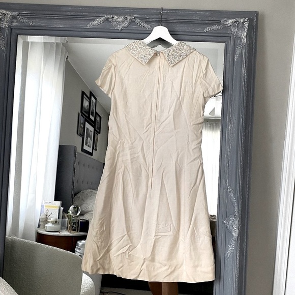 VTG Georgia Bullock Vintage Beaded Embellished Collar Linen Short Sleeve Dress 6 - Picture 3 of 8